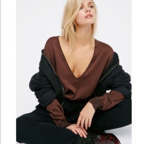 Free People Gold Dust Pullover in Brown NWOT M - Picture 2 of 8